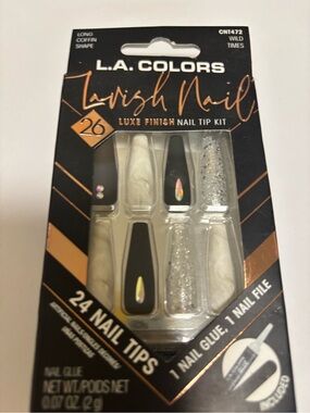 L.A. COLORS Nail Tip Kit - Black, White, Silver Glitter